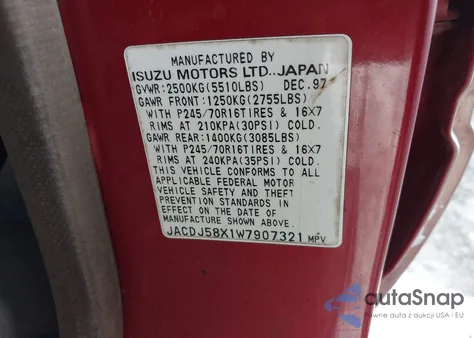 1998 Isuzu Trooper S из США, поврежденный, VIN JACDJ58X1W7907321